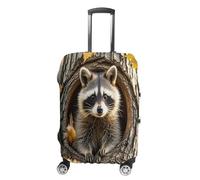 MNVTSKOP Raccoon in The Fall Tree Hole Copribagagli Resistente ai graffi Lavabile Valigia Copertura Poliestere Elastico Viaggio Baggage Protector per Valigia Copertura Protettiva, bianco, M
