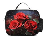 MNVTSKOP Romantico contenitore per il pranzo con rose rosse, riutilizzabile, a prova di perdite, con manico, per ufficio, picnic, spiaggia