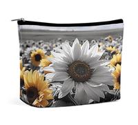 MNVTSKOP Sacchetto cosmetico nero e bianco girasoli grande capacità borsa da viaggio borsa da toilette portatile alla moda per le donne