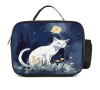 MNVTSKOP Scatola per il pranzo a forma di gatto bianco riutilizzabile borsa tote a prova di perdite con manico per ufficio picnic spiaggia