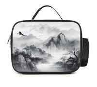 MNVTSKOP Scatola per il pranzo con pittura a inchiostro astratta riutilizzabile borsa tote a prova di perdite con manico per ufficio picnic spiaggia
