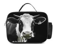 MNVTSKOP Scatola per il pranzo con testa di mucca divertente animale riutilizzabile borsa tote a prova di perdite con manico per ufficio picnic spiaggia
