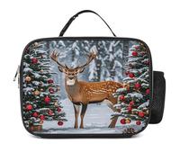 MNVTSKOP Scatola per il pranzo di Natale con alberi di cervo di mucca, riutilizzabile, a prova di perdite, borsa tote con manico, per ufficio, picnic, spiaggia