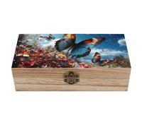 MNVTSKOP Scatola portaoggetti in legno con farfalle colorate che volano nel blu scatole per gioielli con coperchio incernierato, scatole decorative per ricordi, decorazione per la casa