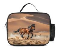 MNVTSKOP Scatola portapranzo riutilizzabile con cavalli che corrono nel deserto, a prova di perdite, con manico, per ufficio, picnic, spiaggia