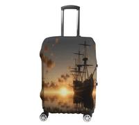 MNVTSKOP Ship in The Lake Sunset Copribagagli Resistente ai Graffi Lavabile Valigie Copertura in Poliestere Elastico Viaggio Baggage Protector per Valigia Copertura Protettiva, bianco, S