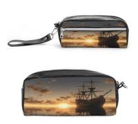 MNVTSKOP Ship in The Lake Sunset Makeup Bag Piccolo Cosmetico Viaggio Caso Portatile Cancelleria Organizzatore per le Donne Insegnante