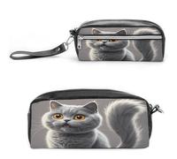 MNVTSKOP Simpatica borsa per il trucco con gatti grigi e divertente, piccola custodia da viaggio per cosmetici, organizer portatile per cancelleria per insegnanti donne