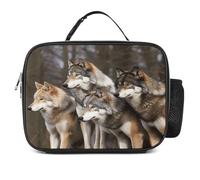 MNVTSKOP Vari Lupi Colorati Lunch Box Riutilizzabile Lunch Box A Prova di Perdite Borsa Tote Bag con Manico per Ufficio Picnic Spiaggia