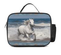 MNVTSKOP White Horse Running on The Sea Lunch Box Riutilizzabile Borsa Tote Bag a Prova di Perdite con Manico per Ufficio Picnic Spiaggia