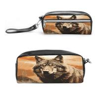 MNVTSKOP Wolf in The Sun - Trousse da viaggio per cosmetici, portatile, organizer per cancelleria per donne e insegnanti