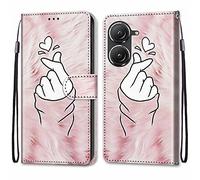 Mo-Somnus Cover per Asus Zenfone 9 / 9Z, Custodia in PU Pelle Magnetica Libro Flip Caso Portafoglio [Supporto Stand] con Porta Carte e Cinturino da Polso Wallet Protettiva Case (Dito Cuore)