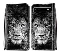 Mo-Somnus Cover per Google Pixel 6A, Custodia in PU Pelle Magnetica Libro Flip Caso Antiurto Portafoglio [Supporto Stand] con Porta Carte e Cinturino da Polso Wallet Protettiva Case (Leone)