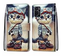 Mo-Somnus Cover per OPPO Realme 9i/A36 4G/A76 4G/A96 4G/K10 4G, Custodia in PU Pelle Magnetica Libro Flip Caso Portafoglio [Supporto Stand] con Porta Carte e Cinturino da Polso Case (Gatto 1)