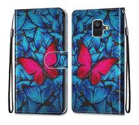 Mo-Somnus Cover per Samsung Galaxy A6 2018, Custodia in PU Pelle Magnetica Libro Flip Caso Antiurto Portafoglio [Supporto Stand] con Porta Carte e Cinturino da Polso Wallet Case (Farfalla)