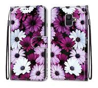 Mo-Somnus Cover per Samsung Galaxy A6 2018, Custodia in PU Pelle Magnetica Libro Flip Caso Antiurto Portafoglio [Supporto Stand] con Porta Carte e Cinturino da Polso Wallet Case (Fiore 2)