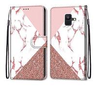 Mo-Somnus Cover per Samsung Galaxy A6 2018, Custodia in PU Pelle Magnetica Libro Flip Caso Antiurto Portafoglio [Supporto Stand] con Porta Carte e Cinturino da Polso Wallet Case (Marmo)