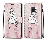 Mo-Somnus Cover per Samsung Galaxy A6 2018, Custodia in PU Pelle Magnetica Libro Flip Caso Antiurto Portafoglio [Supporto Stand] con Porta Carte e Cinturino da Polso Wallet Case (Dito Cuore)