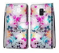 Mo-Somnus Cover per Samsung Galaxy A6 2018, Custodia in PU Pelle Magnetica Libro Flip Caso Antiurto Portafoglio [Supporto Stand] con Porta Carte e Cinturino da Polso Wallet Case (Fiore 1)