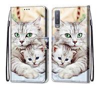 Mo-Somnus Cover per Samsung Galaxy A7 2018/ A750, Custodia in PU Pelle Magnetica Libro Flip Caso Antiurto Portafoglio [Supporto Stand] con Porta Carte e Cinturino da Polso Wallet Case (Gatti 2)