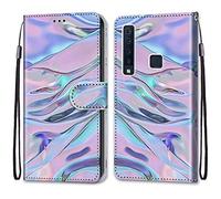 Mo-Somnus Cover per Samsung Galaxy A9 2018 / A9s, Custodia in PU Pelle Magnetica Libro Flip Caso Antiurto Portafoglio [Supporto Stand] con Porta Carte e Cinturino da Polso Wallet Case (Fluorescente)
