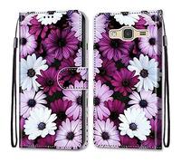 Mo-Somnus Cover per Samsung Galaxy J3 2016, Custodia in PU Pelle Magnetica Libro Flip Caso Antiurto Portafoglio [Supporto Stand] con Porta Carte e Cinturino da Polso Wallet Case (Fiore 2)