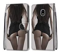 Mo-Somnus Cover per Samsung Galaxy J3 2017/ J330, Custodia in PU Pelle Magnetica Libro Flip Caso Antiurto Portafoglio [Supporto Stand] con Porta Carte e Cinturino da Polso Wallet Case (Ragazza Sexy)