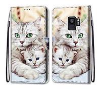 Mo-Somnus Cover per Samsung Galaxy S9, Custodia in PU Pelle Magnetica Libro Flip Caso Antiurto Portafoglio [Supporto Stand] con Porta Carte e Cinturino da Polso Wallet Protettiva Case (Gatti 2)