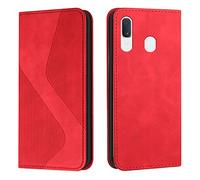 Mo-Somnus Custodia per Samsung Galaxy A20E, Cover a Libro in Pelle PU, Flip Magnetica Portafoglio Protettiva Libro Case (Rosso)