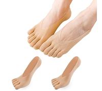 MOAMUN 2 Paia Di Calzini con Dita Separate Donna, Calze Con Dita Separate Donna Traspiranti e Antiscivolo con Striscia Di Silicone, Calzini Cotone Basso per Ragazze (Pelle, Taglia 35-40)