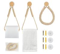 MOAMUN 3 Legna Porta Carta Igienica Adesivo Autoadesiva, Portarotolo Carta Igienica Senza Trapano Porta Rotolo Carta Igienica Da Parete con Corda Di Canapa, Portacartaigienica Bagno per Cucina Bagno