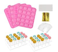 MOAMUN 304 pezzi Cake Pop Maker con 2 supporti per torte pop, 2 stampi per torte in silicone, 300 cake pop/sacchetti trasparenti dorati Twist Ties, 15 fori in acrilico Lollipop Cakepop per matrimonio