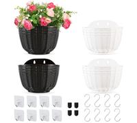 MOAMUN 4 Vasi da Appendere con Drenaggio e 16 Ganci, Vasi da Parete Durevoli a Semicerchio Recinto, Vasi da Appendere Esterno per Balcone Recinto Giardino Interni All'Aperto Decorazioni(Bianco Nero)