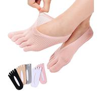 MOAMUN 5 Paia Di Calzini con Dita Separate Donna, Calze Con Dita Separate Donna Traspiranti e Antiscivolo con Striscia Di Silicone, Calzini Cotone Basso per Ragazze (Miscelazione, Taglia 35-40)