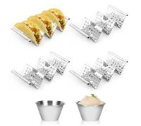 MOAMUN 8 Porta Tacos in Acciaio Inox e Ciotole per Immersione, Supporto per Tortillas con Gusci Taco Ognuno Contiene 3 Tacos,Onda Porta Piatti con Taco per Feste Cucina Hot Dog Panini Pancake