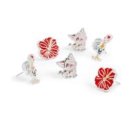 Moana - Set di 3 paia di orecchini a perno in argento Sterling con fiore, gatto e gallo