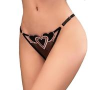 MOANATURA Perizoma da Donna Sexy Elegante - Lingerie Mutandine Biancheria Intima - Micro Taglia Unica (XS, S, M) - Pizzo a Cuori - Nero