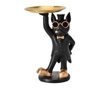 Moaobooh Divertente scultura decorativa per gatti con vassoio portaoggetti, simpatiche statue di gatto con vassoio portaoggetti per arredamento soggiorno, chiave per tavolo d'ingresso, ufficio (nero)