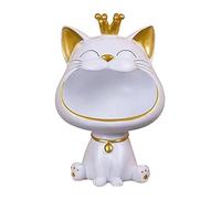 Moaobooh Statua di Gatto Fortunato, Decorazione per Casa e Ingresso, con Gatto che Ride e Chiavi, Scatola per Piccoli Oggetti (Bianco)