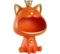 Moaobooh Statua di gatto, gatto fortunato Storage Sculpture, casa soggiorno per l'ingresso, ridere gatto e chiavi, scatola decorativa per piccoli oggetti (arancione)