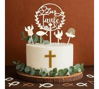MOAZIFI 5 topper per torte, battesimo, decorazione per torte, battesimo, legno, piccione, pesce, arcobaleno, per ragazzi e ragazze