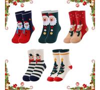 MOAZIFI Calzini natalizi per bambini, 5 paia con suola in spugna, per 9-14 anni, morbidi calzini natalizi per bambini, caldi, morbidi, divertenti calze invernali per ragazze e ragazzi