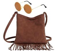 MOAZIFI Costume da donna hippie hippie con borsa hippie da donna (25 x 24 cm) e occhiali rotondi, abbigliamento da donna anni '70, abbigliamento boho, accessori marrone