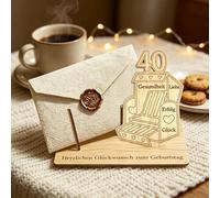 MOAZIFI Regalo per il 40° compleanno per donne e uomini, in legno, con busta, decorazione per 40° compleanno, cartello in legno, libro degli ospiti per moglie, madre, sorella, colleghi
