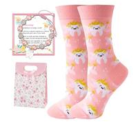 MOAZIFI Set di 4 calzini per fata dei denti, set da 4 pezzi, con ciondolo a forma di fata dei denti, con ciondolo a forma di dente di latte, con sacchetto e biglietto per la figlia