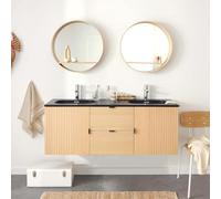 MOB-IN Mobile studio doppio lavabo 140 cm rovere, rubinetti e specchi rotondi
