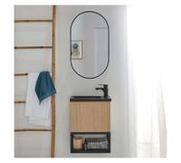 MOB-IN Set Lavatrice a mano Nova metallo e legno con rubinetto nero e specchio ovale