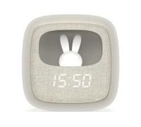 MOB - MOBILITY ON BOARD Sveglia e luce notturna per bambini Billy Clock - Motivo coniglietto - Frontale in tessuto - Telaio in plastica Soft-Touch - Programmazione di data, ora e 3 allarmi (grigio)