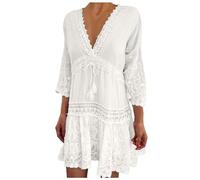 Mobanna Copricostume Donna Crochet Traforato Pizzo Estivo Mare Abito Boho Uncinetto in Vestito Spiaggia Lungo Copri da con Scollo A V Coprire Cotone Taglia Grande Tunica Sexy Beach Bikini Cover Up