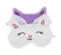 Mobestech 2 pezzi Maschera Occhi Morbida e Fluffy per Forma di Volpe e Coniglio Bianco Copertura Ergonomica e Regolabile per Sonno Notturno e Viaggio Protezione Occhi da Luce